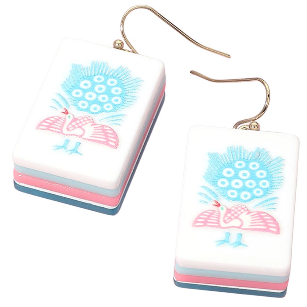 Mahjong Tile Earrings in Bird Bam Pink & Blue